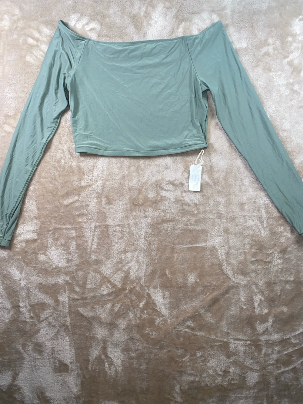 aerie Sage Green Off-The-Shoulder Crop Top